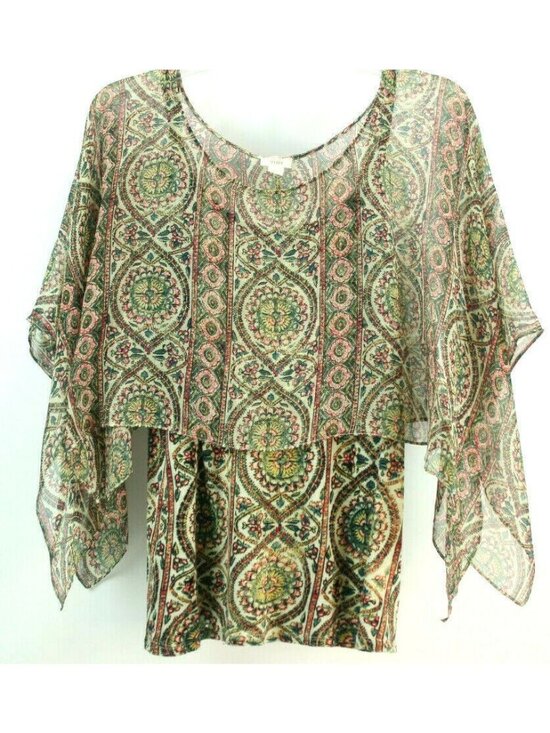 Anthropologie Tops - Tiny Anthropologie Womens Sz S Floral Knit Tank w/Silk Cape Sleeve Shirt blouse